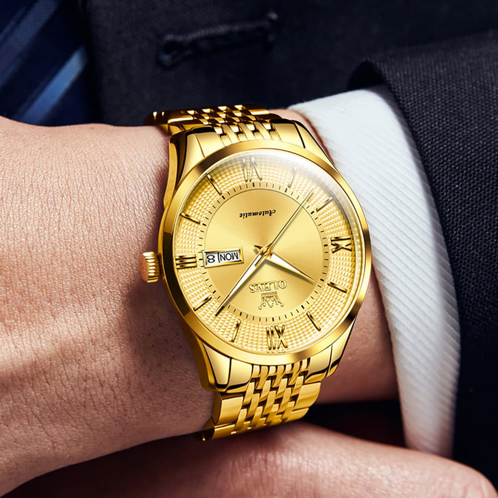 OLEVS 6657 Stainless Steel Automatic Mechanical Watch for Men - All Gold Watch | Olevs Watch Store
