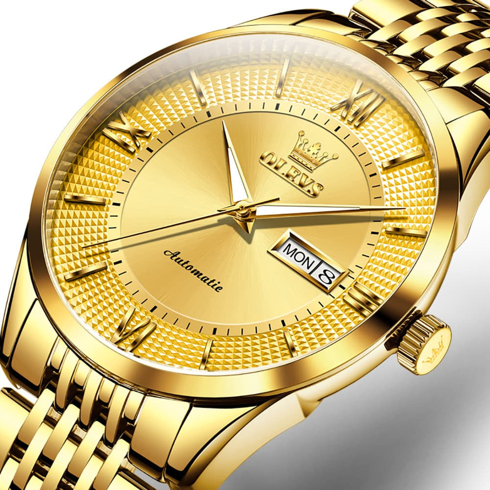OLEVS 6657 Stainless Steel Automatic Mechanical Watch for Men - All Gold Watch | Olevs Watch Store
