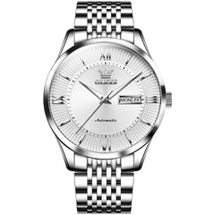 OLEVS 6657 Stainless Steel Automatic Mechanical Watch for Men - Silver White Watch | Olevs Watch Store