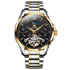 OLEVS 6663 Automatic Mechanical Moon Phase Watch for Men - Steel Two-Tone Black Watch | Olevs Watch Store