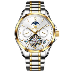 OLEVS 6663 Automatic Mechanical Moon Phase Watch for Men - Steel Two-Tone White Watch | Olevs Watch Store