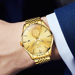 OLEVS 6665 Stainless Steel Pi Xiu Lucky Mechanical Watch for Men - Leather Gold Watch | Olevs Watch Store