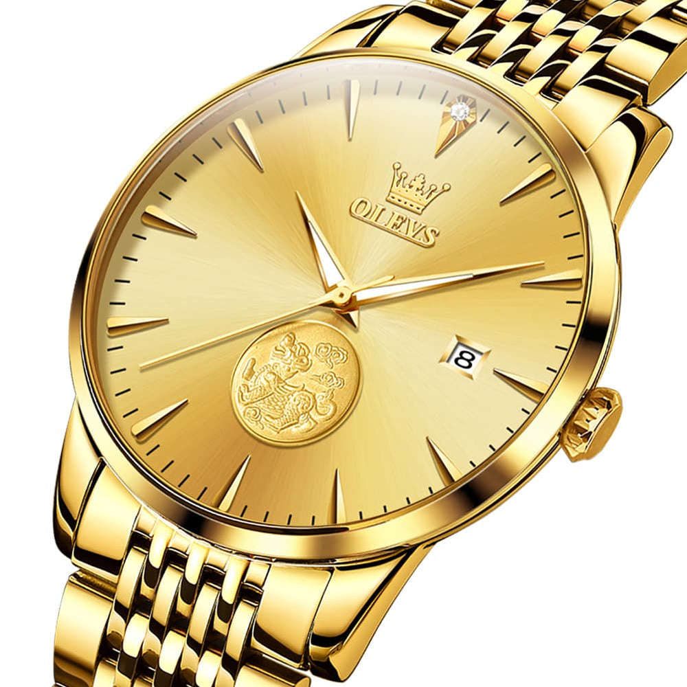 OLEVS 6665 Stainless Steel Pi Xiu Lucky Mechanical Watch for Men - Steel All Gold Watch | Olevs Watch Store
