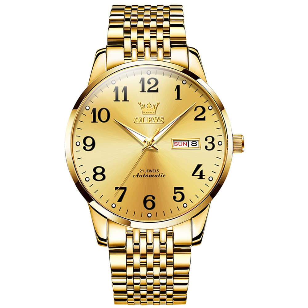 OLEVS 6666 Stainless Steel Mechanical Big Numeral Watch for Men - All Gold Watch | Olevs Watch Store