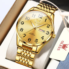 OLEVS 6666 Stainless Steel Mechanical Big Numeral Watch for Men - All Gold Watch | Olevs Watch Store