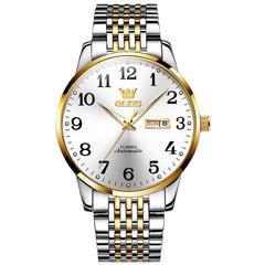OLEVS 6666 Stainless Steel Mechanical Big Numeral Watch for Men - Two-Tone White Watch | Olevs Watch Store