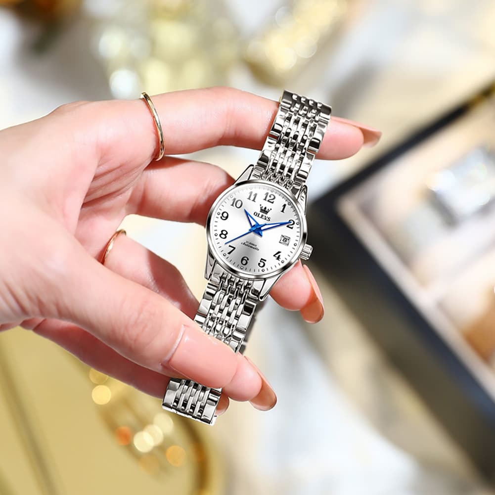 OLEVS 6666N Stainless Steel Mechanical Big Numeral Watch for Women - All Gold Watch | Olevs Watch Store