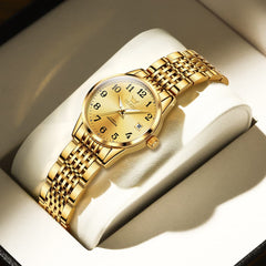 OLEVS 6666N Stainless Steel Mechanical Big Numeral Watch for Women - All Gold Watch | Olevs Watch Store