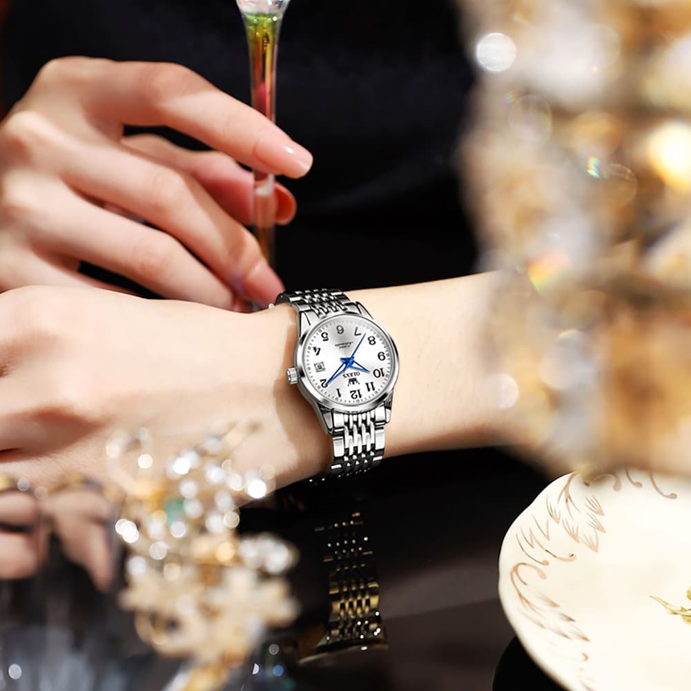 OLEVS 6666N Stainless Steel Mechanical Big Numeral Watch for Women - All Gold Watch | Olevs Watch Store