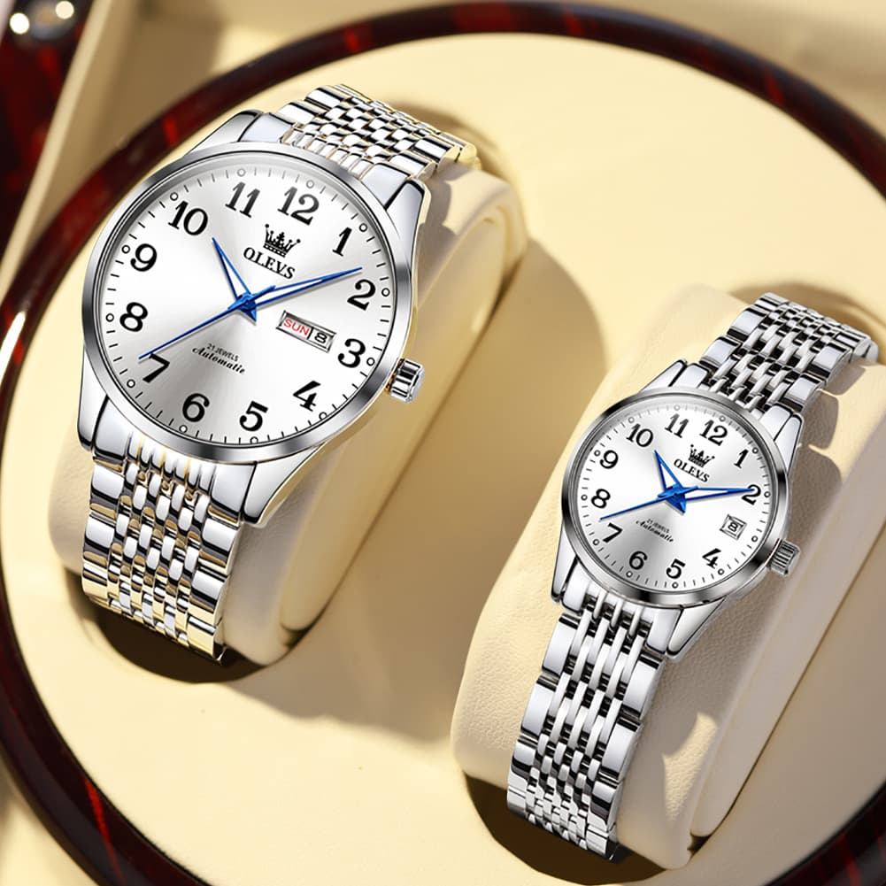 OLEVS 6666Q Stainless Steel Mechanical Big Numeral Couple Watches - All Gold Watch | Olevs Watch Store