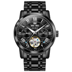 OLEVS 6668 Stainless Steel Mechanical Multifunction Watch for Men - Steel All Black Watch | Olevs Watch Store