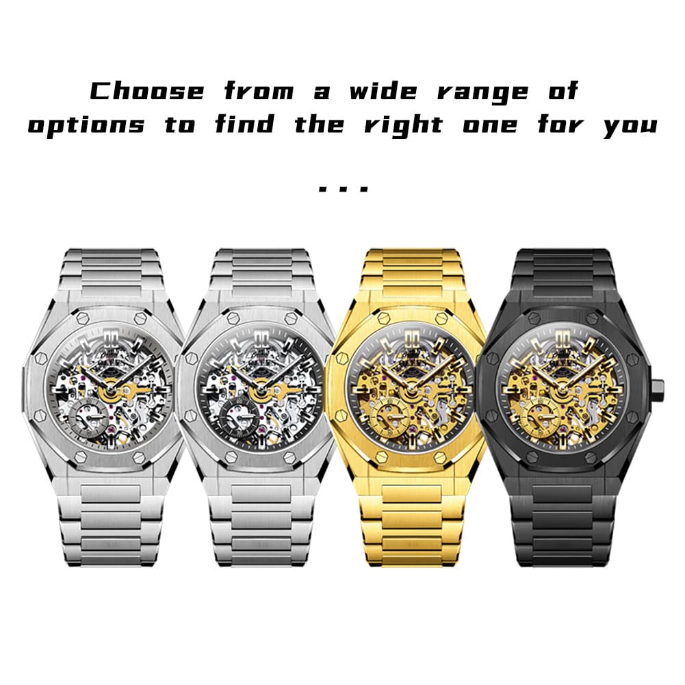 OLEVS 6669 Stainless Steel Octagonal Skeleton Watch for Men - All Black Watch | Olevs Watch Store