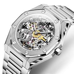 OLEVS 6669 Stainless Steel Octagonal Skeleton Watch for Men - Silver White Watch | Olevs Watch Store