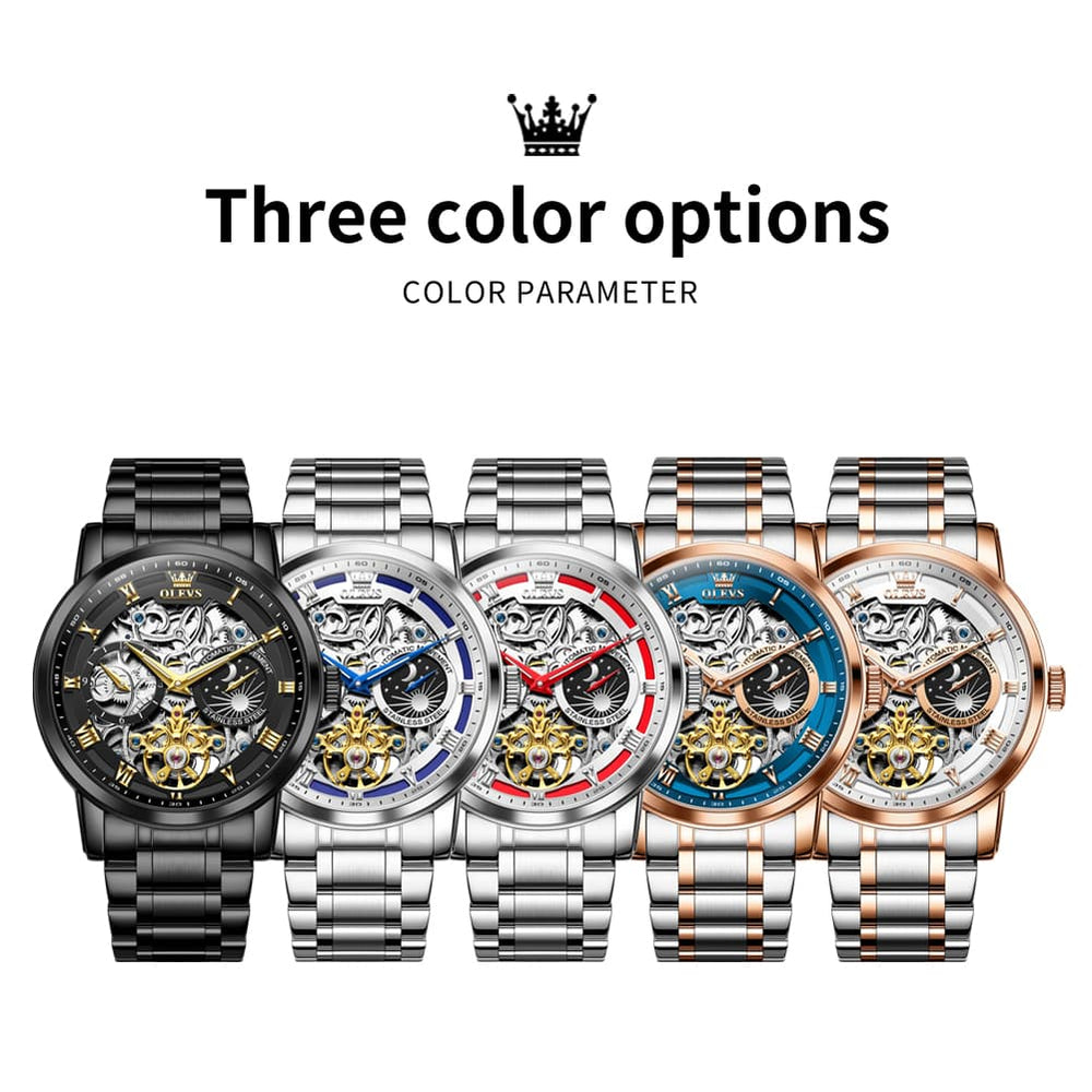 OLEVS 6670 Stainless Steel Skeleton Mechanical Watch for Men - Two-Tone White Watch | Olevs Watch Store