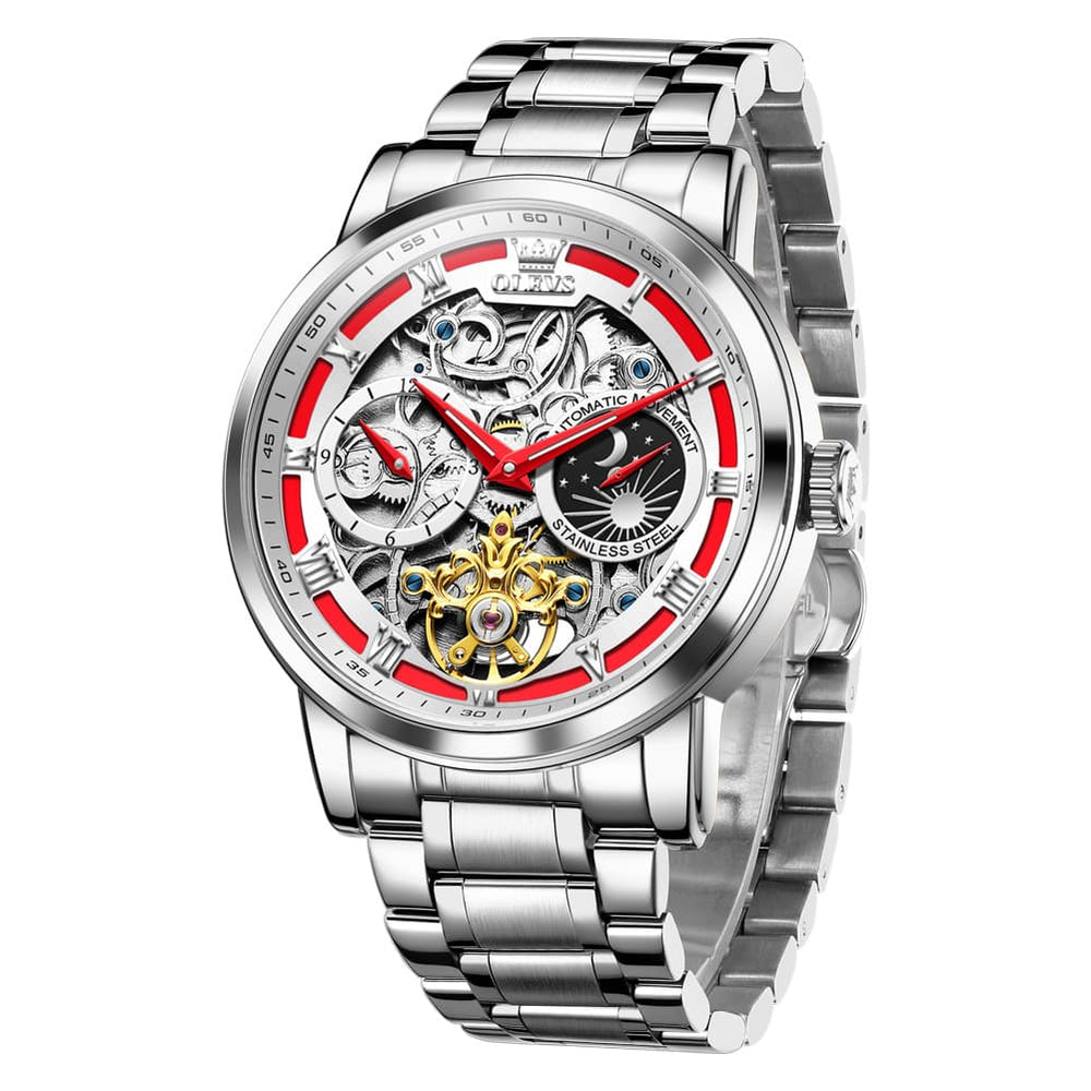 OLEVS 6670 Stainless Steel Skeleton Mechanical Watch for Men - Two-Tone White Watch | Olevs Watch Store