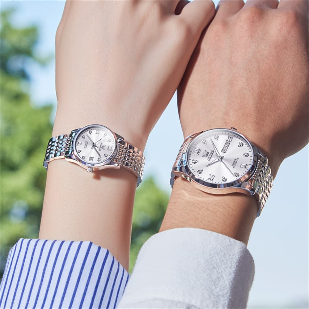 OLEVS 6673 Diamond Automatic Couple Watches Set - All Gold Watch | Olevs Watch Store