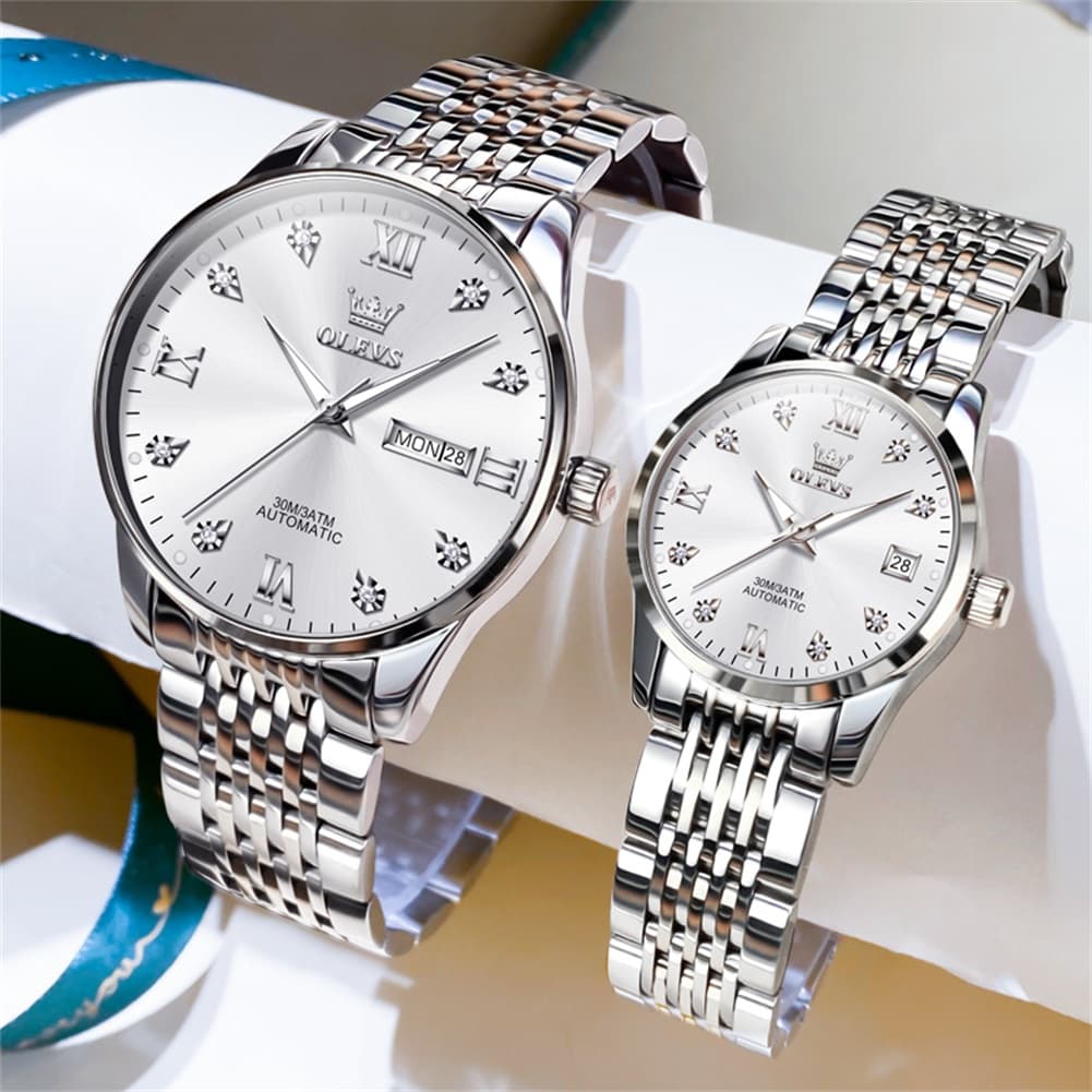 OLEVS 6673 Diamond Automatic Couple Watches Set - All Gold Watch | Olevs Watch Store