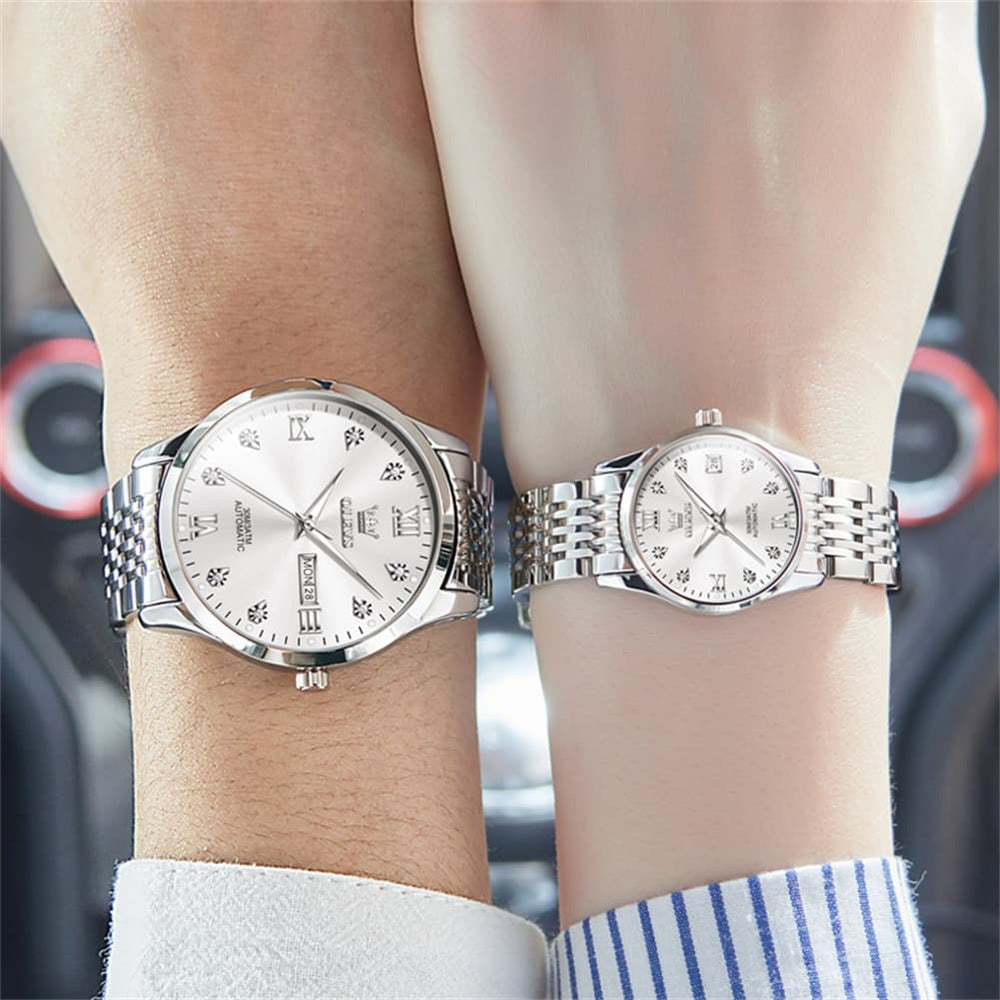 OLEVS 6673 Diamond Automatic Couple Watches Set - All Gold Watch | Olevs Watch Store