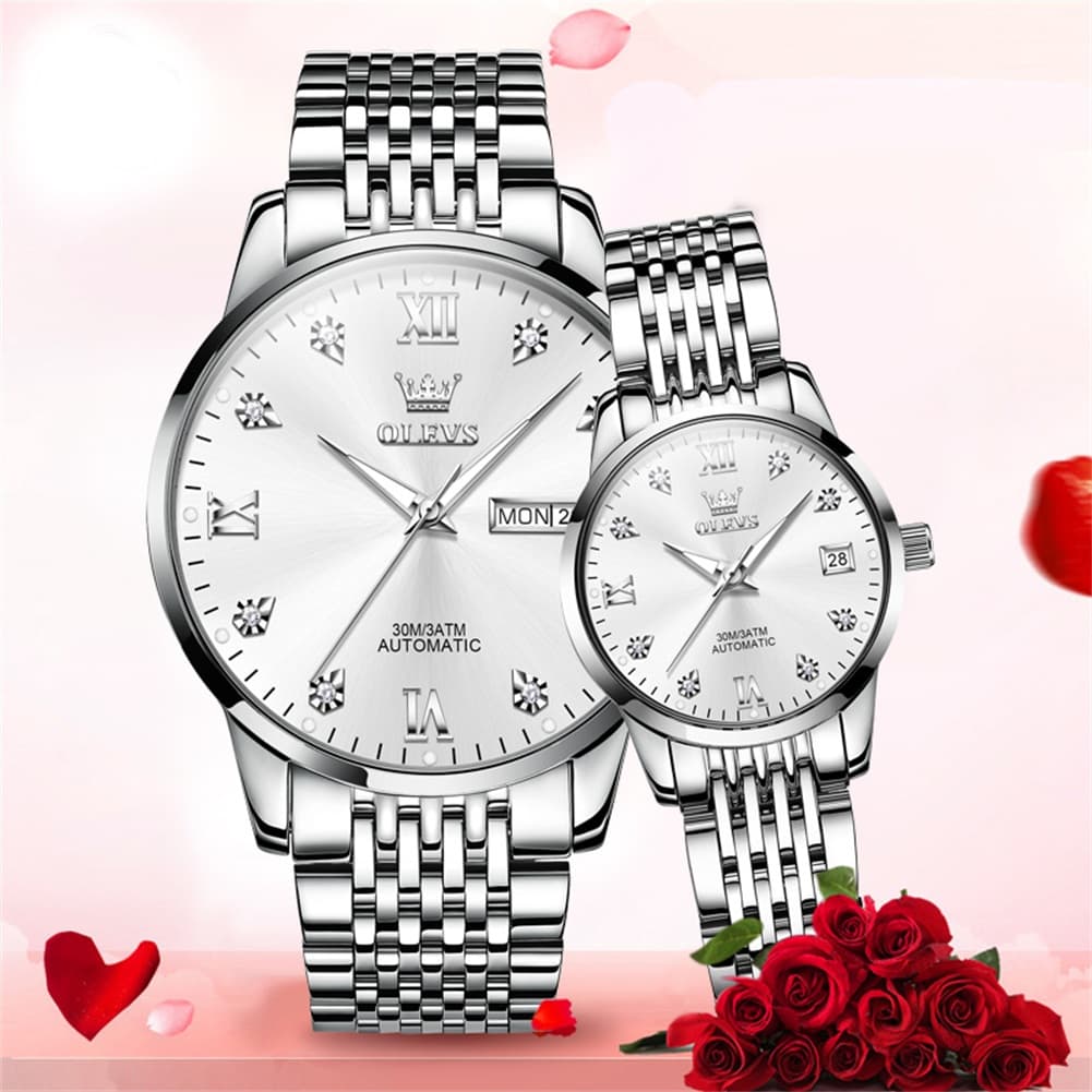 OLEVS 6673 Diamond Automatic Couple Watches Set - All Gold Watch | Olevs Watch Store
