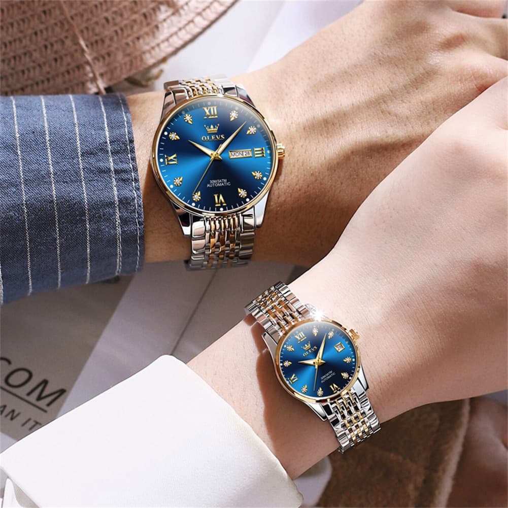 OLEVS 6673 Diamond Automatic Couple Watches Set - All Gold Watch | Olevs Watch Store