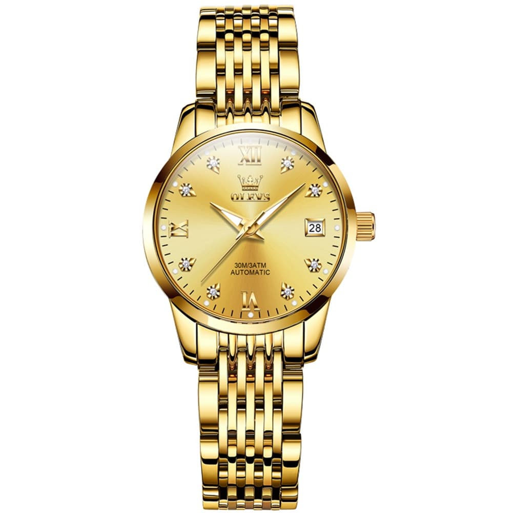 OLEVS 6673 Diamond Automatic Stainless Steel Watch for Women - All Gold Watch | Olevs Watch Store