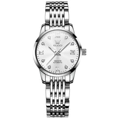 OLEVS 6673 Diamond Automatic Stainless Steel Watch for Women - Silver White Watch | Olevs Watch Store