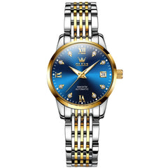 OLEVS 6673 Diamond Automatic Stainless Steel Watch for Women - Two Tone Blue Watch | Olevs Watch Store