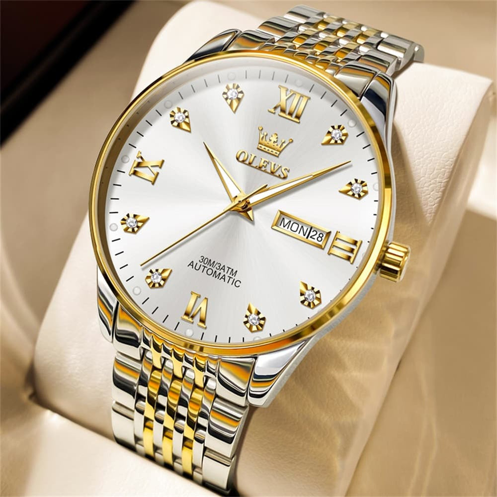 OLEVS 6673 Diamond Mechanical Stainless Steel Watch for Men - All Gold Watch | Olevs Watch Store