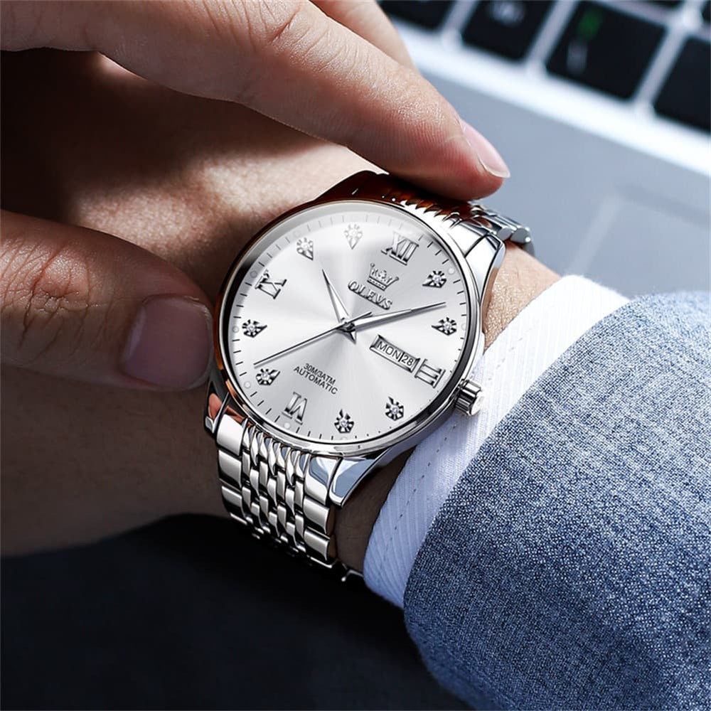 OLEVS 6673 Diamond Mechanical Stainless Steel Watch for Men - All Gold Watch | Olevs Watch Store