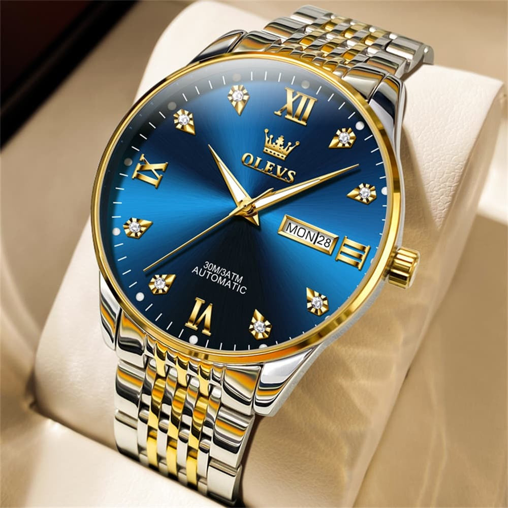 OLEVS 6673 Diamond Mechanical Stainless Steel Watch for Men - All Gold Watch | Olevs Watch Store
