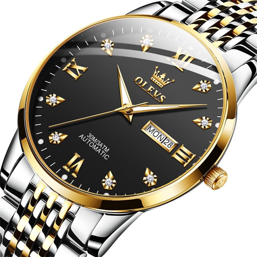 OLEVS 6673 Diamond Mechanical Stainless Steel Watch for Men - All Gold Watch | Olevs Watch Store