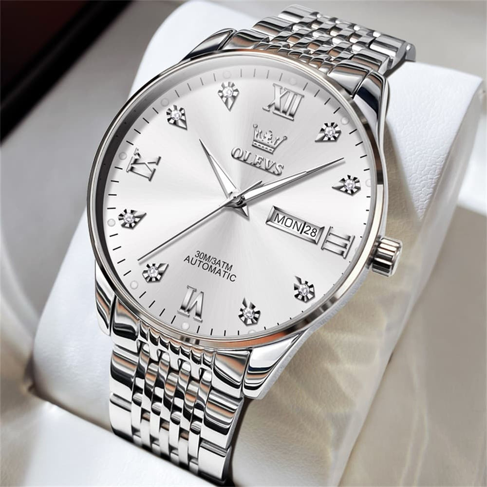 OLEVS 6673 Diamond Mechanical Stainless Steel Watch for Men - All Gold Watch | Olevs Watch Store