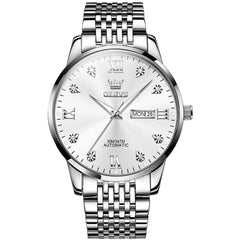OLEVS 6673 Diamond Mechanical Stainless Steel Watch for Men - Silver White Watch | Olevs Watch Store