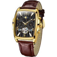 OLEVS 6675 Square Mechanical Moon Phase Watch for Men - Gold Black Watch | Olevs Watch Store