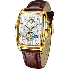 OLEVS 6675 Square Mechanical Moon Phase Watch for Men - Gold White Watch | Olevs Watch Store