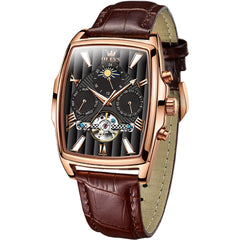 OLEVS 6675 Square Mechanical Moon Phase Watch for Men - Rose Black Watch | Olevs Watch Store