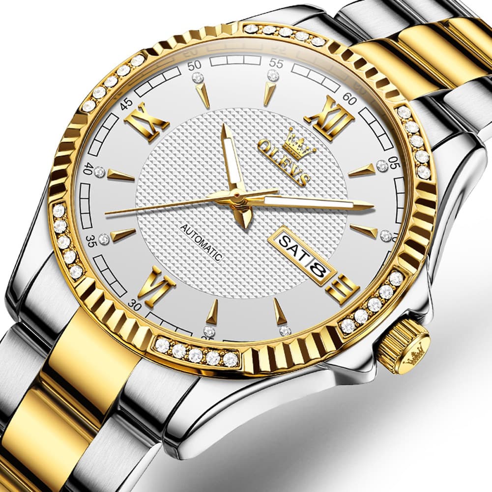 OLEVS 6676 Diamond Bezel Automatic Steel Watch for Men - Two Tone Watch | Olevs Watch Store