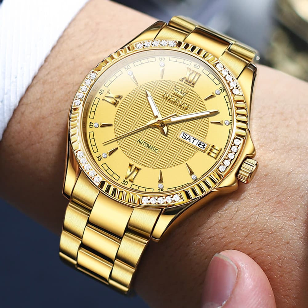 OLEVS 6676 Diamond Bezel Automatic Steel Watch for Men - Two Tone Watch | Olevs Watch Store