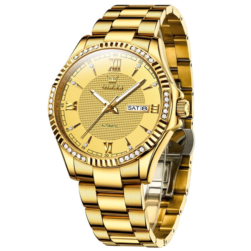 OLEVS 6676 Diamond Bezel Automatic Steel Watch for Men - Two Tone Watch | Olevs Watch Store