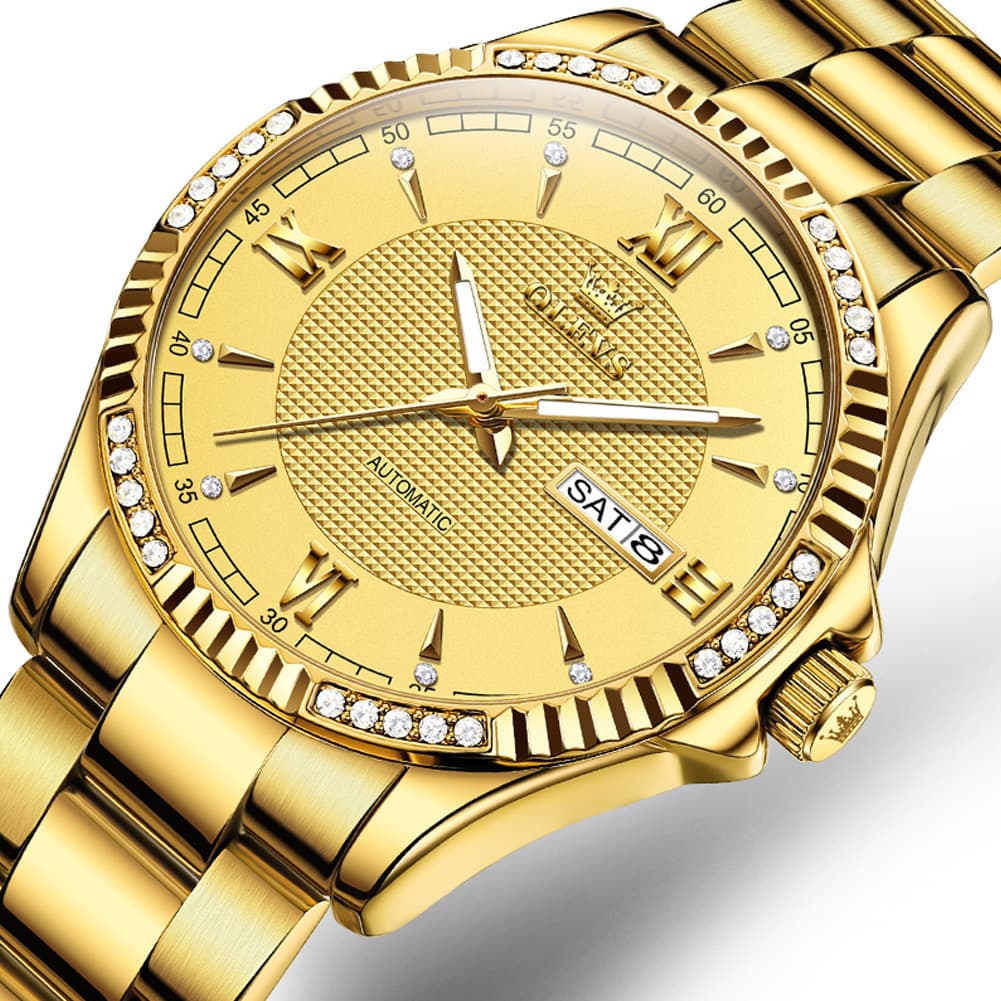 OLEVS 6676 Diamond Bezel Automatic Steel Watch for Men - Two Tone Watch | Olevs Watch Store