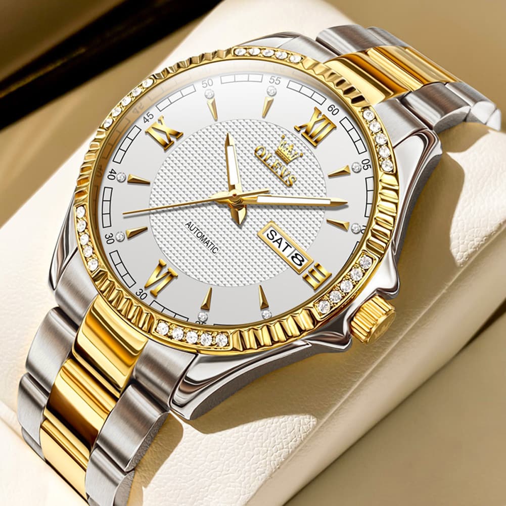 OLEVS 6676 Diamond Bezel Automatic Steel Watch for Men - Two Tone Watch | Olevs Watch Store
