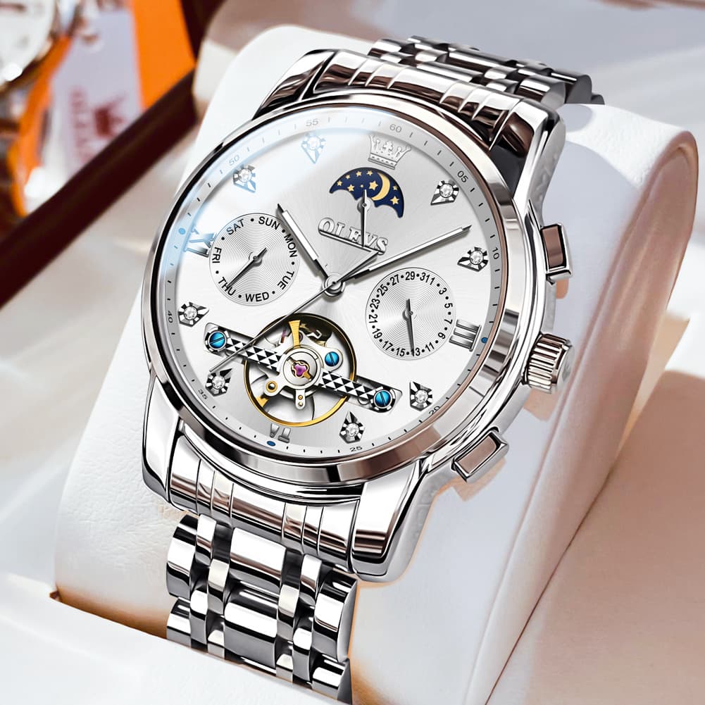 OLEVS 6678 Mechanical Moon Phase Automatic Watch for Men - All Gold Watch | Olevs Watch Store