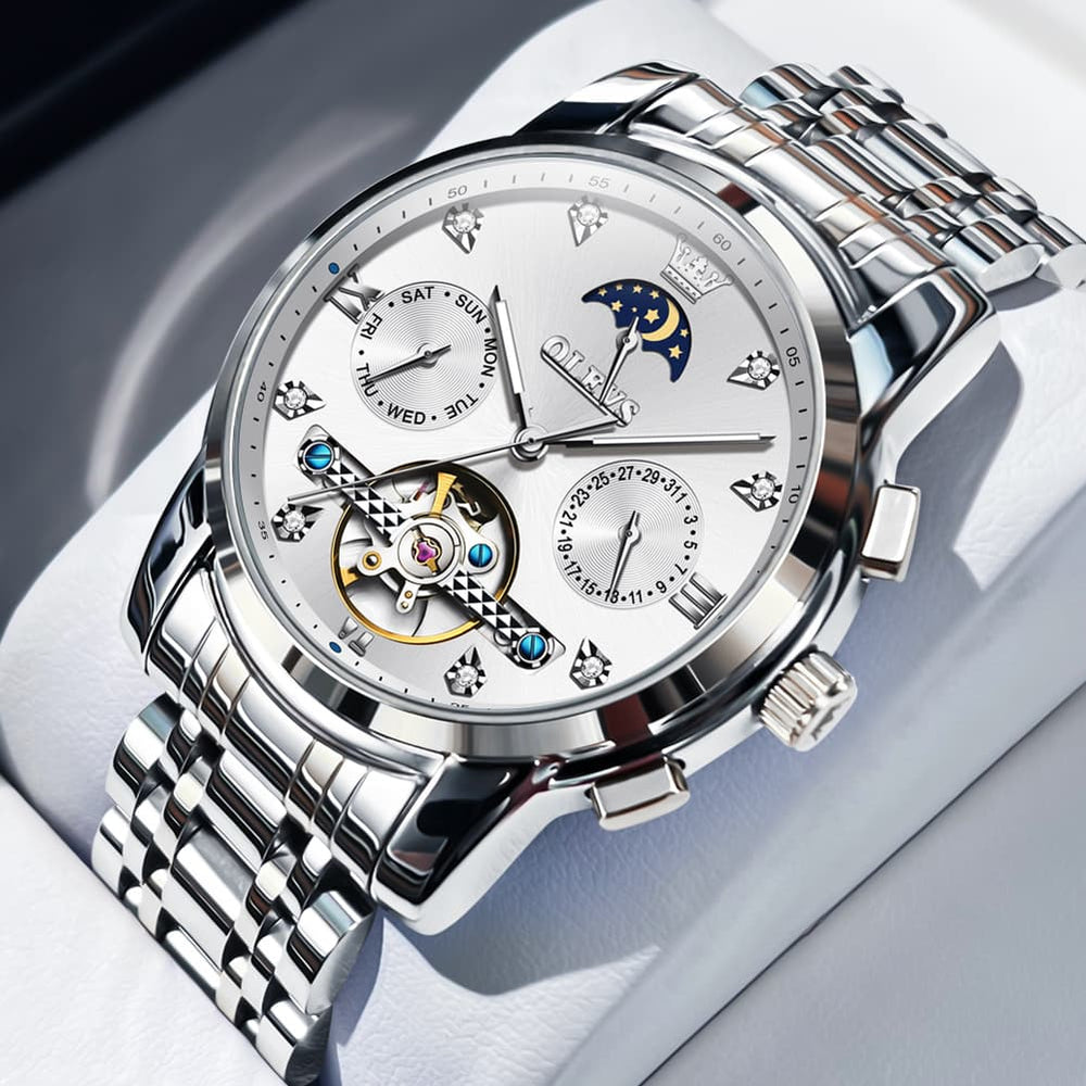 OLEVS 6678 Mechanical Moon Phase Automatic Watch for Men - All Gold Watch | Olevs Watch Store
