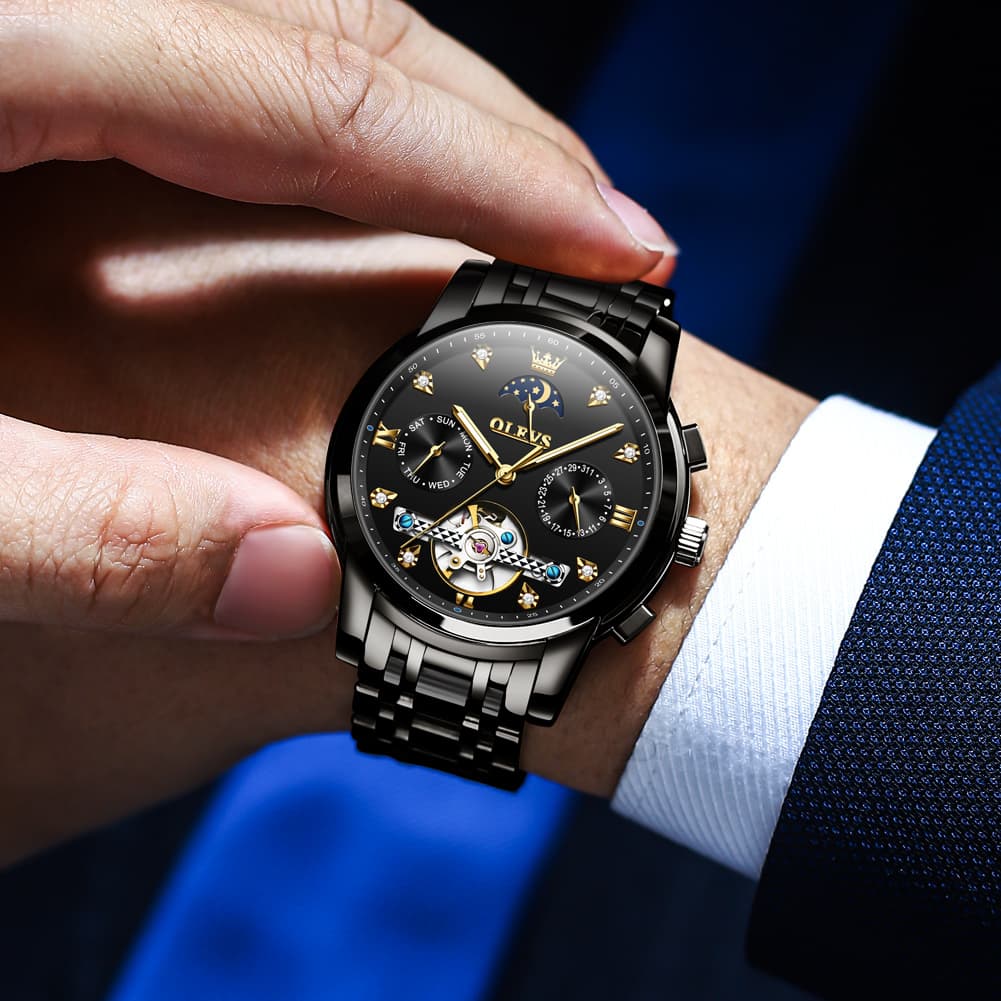 OLEVS 6678 Mechanical Moon Phase Automatic Watch for Men - All Gold Watch | Olevs Watch Store