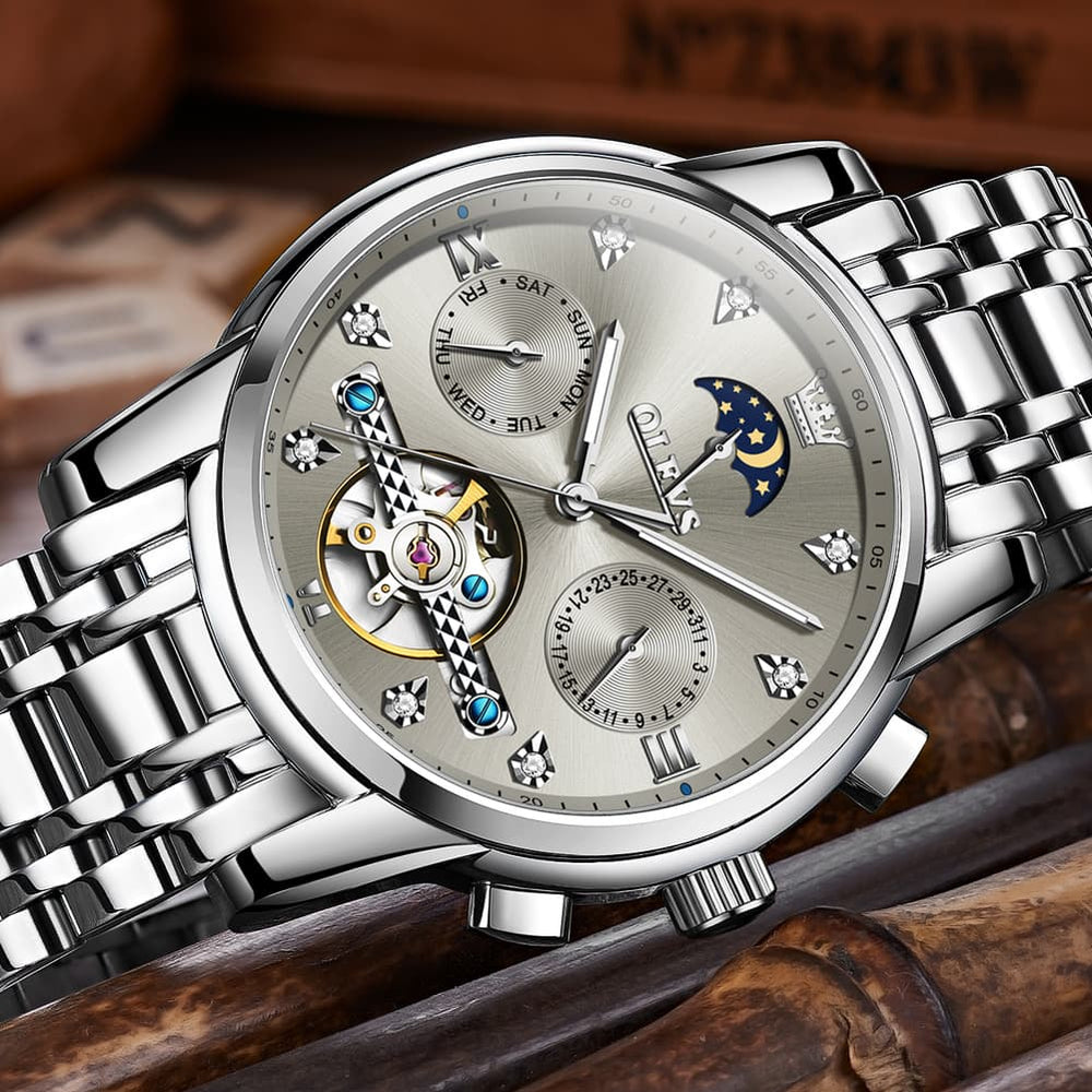 OLEVS 6678 Mechanical Moon Phase Automatic Watch for Men - All Gold Watch | Olevs Watch Store