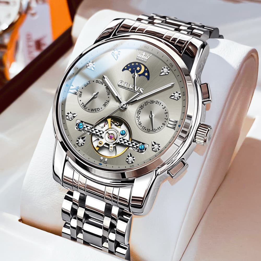 OLEVS 6678 Mechanical Moon Phase Automatic Watch for Men - All Gold Watch | Olevs Watch Store