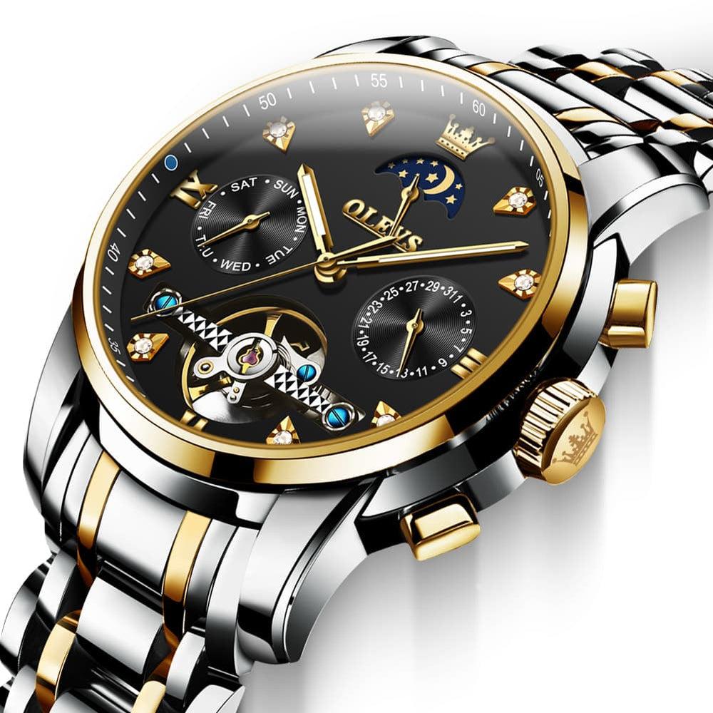 OLEVS 6678 Mechanical Moon Phase Automatic Watch for Men - All Gold Watch | Olevs Watch Store