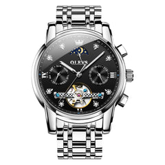 OLEVS 6678 Mechanical Moon Phase Automatic Watch for Men - Silver Black Watch | Olevs Watch Store