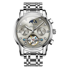 OLEVS 6678 Mechanical Moon Phase Automatic Watch for Men - Silver Grey Watch | Olevs Watch Store