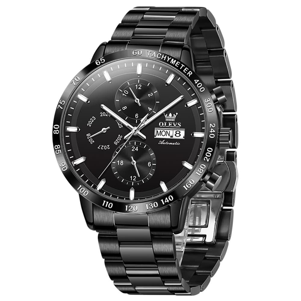 OLEVS 6683 Multifunction Automatic Steel Watch for Men - All Black Watch | Olevs Watch Store